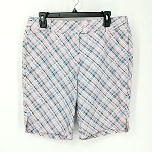 Callaway Opti Dri Plaid Bermuda Outdoor Golf Short Preppy Pink Blue Womens Sz 10